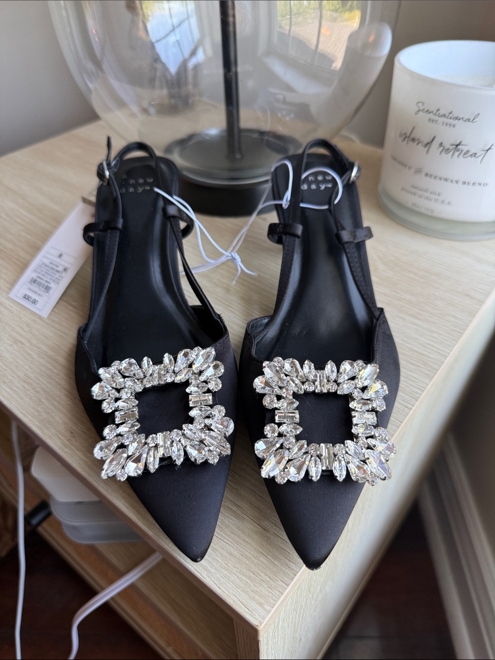 a new day Black Pointed Slingback Heels with Crystal Square Buckle